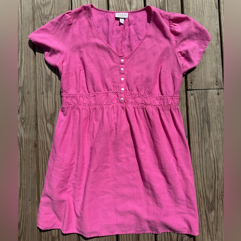 pretty pink short sleeve ingrid+isabel dress with cinched waist